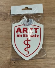 Schild mit Saugnapf - Arzt im Einsatz