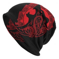 Beanie - Viking Wolf - schwarz/rot (56)