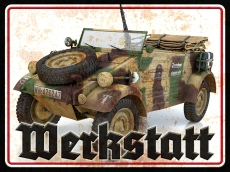 Holzschild - 12x18cm - Werkstatt - VW Kübelwagen