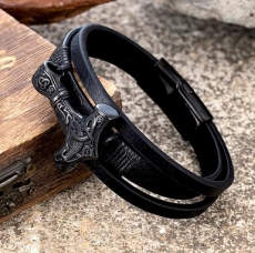 Armband - schwarz - Thors Hammer - schwarze Optik